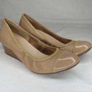 Cole Haan Beige Leather Air TALI Wedge Heel Patent Cap Toe Women's 9